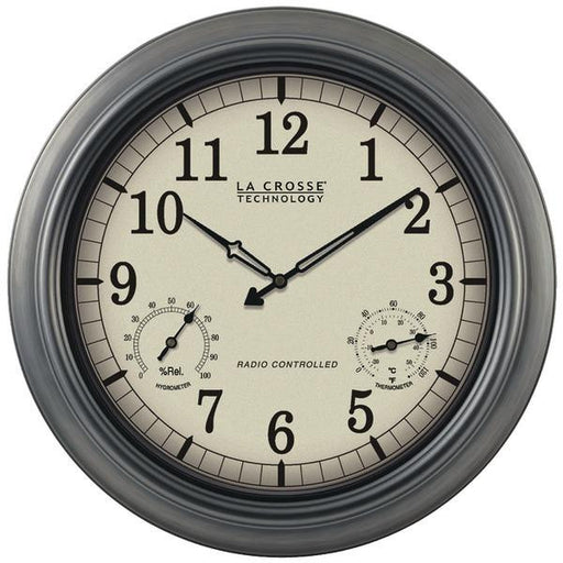 La Crosse Technology Wt-3181p Indoor-outdoor 18" Atomic Wall Clock With Thermometer Hygrometer