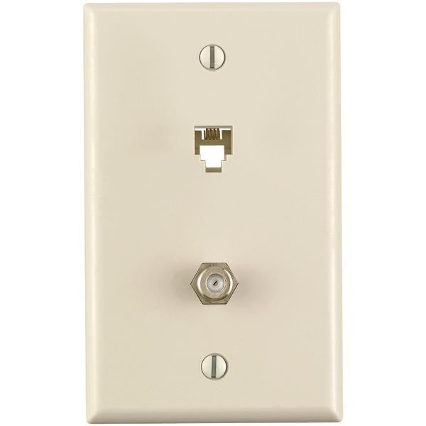 Leviton 40259-t Telephone 6p4c & F-connector Wall Jack (light Almond)