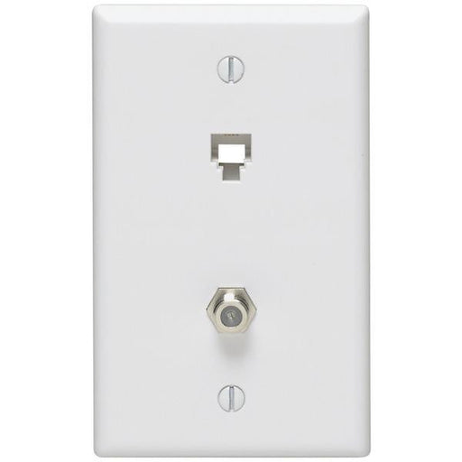 Leviton 40259-w Telephone 6p4c & F-connector Wall Jack (white)