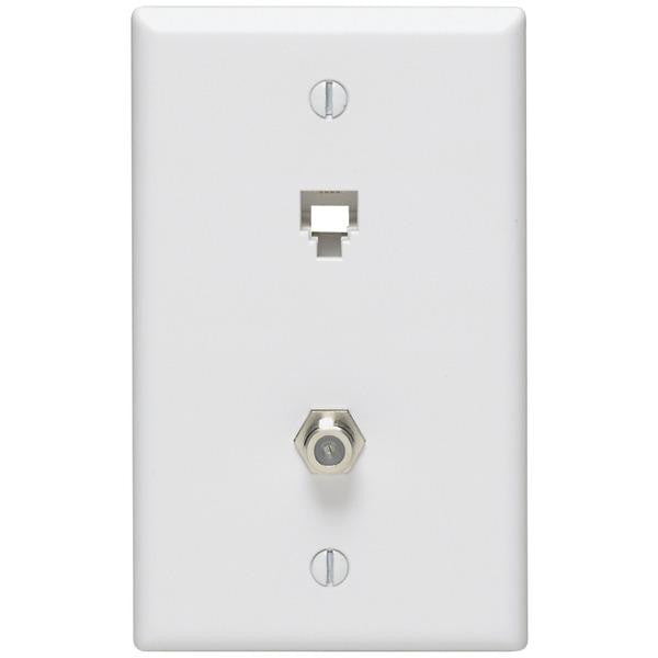 Leviton 40259-w Telephone 6p4c & F-connector Wall Jack (white)