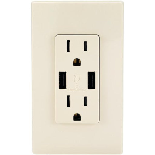 Leviton T5632-t Combo Duplex Receptacle & 15-amp Usb Charger (light Almond)