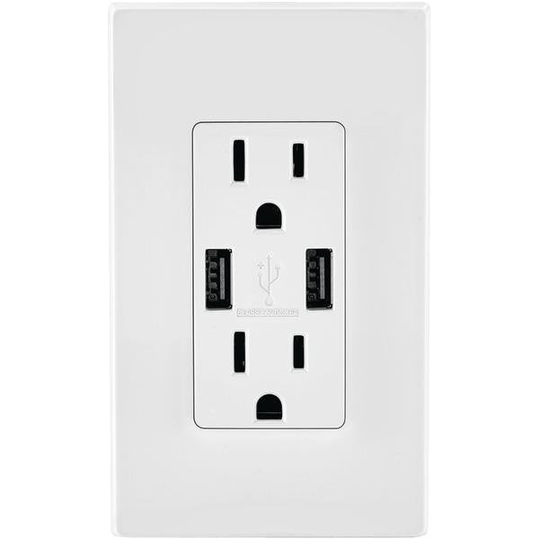 Leviton T5632-w Combo Duplex Receptacle & 15-amp Usb Charger (white)