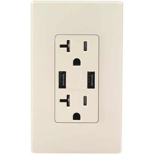 Leviton T5832-t Combo Duplex Receptacle & 20-amp Usb Charger (light Almond)