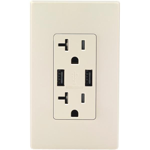Leviton T5832-t Combo Duplex Receptacle & 20-amp Usb Charger (light Almond)