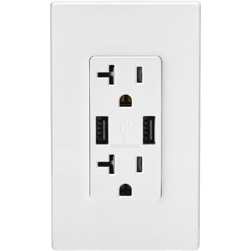 Leviton T5832-w Combo Duplex Receptacle & 20-amp Usb Charger (white)