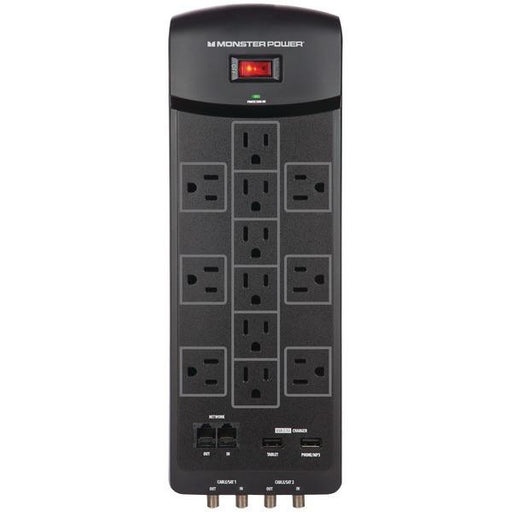 Monster 121830 12-outlet Core Power(r)1200 Usb+av Surge Protector With 2 Usb Ports