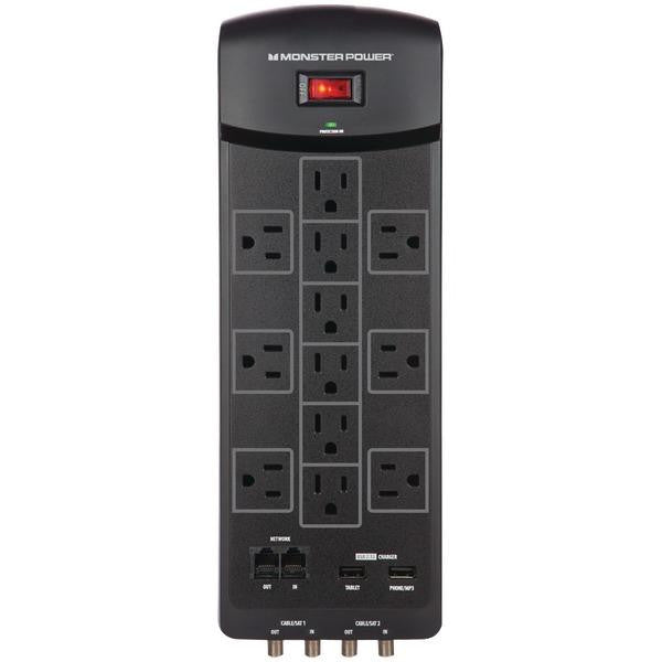 Monster 121830 12-outlet Core Power(r)1200 Usb+av Surge Protector With 2 Usb Ports