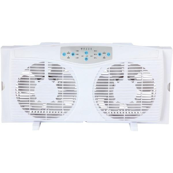 OPTIMUS F-5286 8" Reversible Twin Window Fan with Thermostat