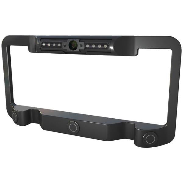 Power Acoustik Lp-2csb License Plate Frame With Color Camera, Object Sensor & Ir Leds (black)