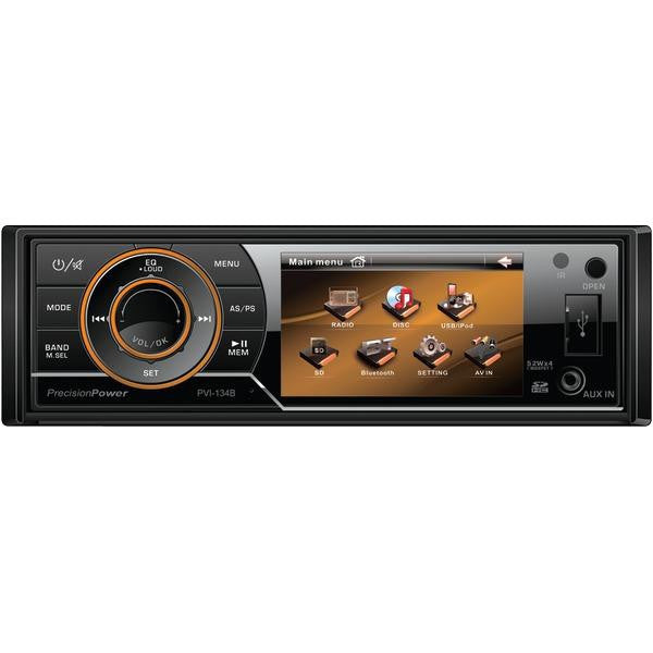 PRECISION POWER PVI.134B 3.4" Single-DIN In-Dash Mechless Receiver with Detachable Face & Bluetooth(R)