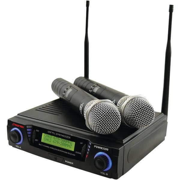 PYLE PRO PDWM3300 Wireless Professional UHF Dual Channel Microphone System with Adjustable Frequency