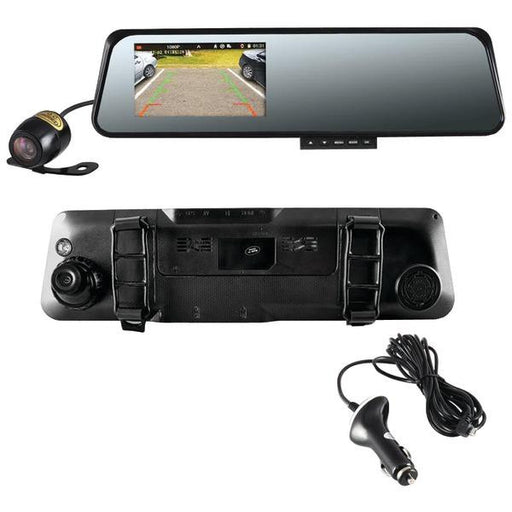 PYLE PLCMDVR42 HD Rearview Mirror Monitor & Dual Camera System with Built-in Distance-Scale Lines & Parking Assist