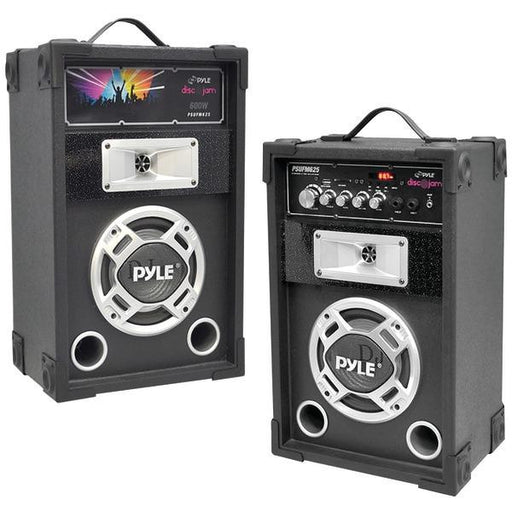 Pyle Pro Psufm625 Dual 600-watt Disco Jam Powered 2-way Pa Speaker System With Auxiliary Jack