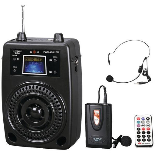 Pyle Pro Pwma80ufm 100-watt Portable Pa System With Wireless Lavalier Microphone & Auxillary Jack