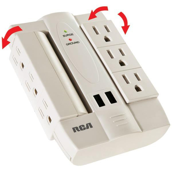 Rca Pswts6uwh 6-outlet Surge Protector With 2 Usb Ports