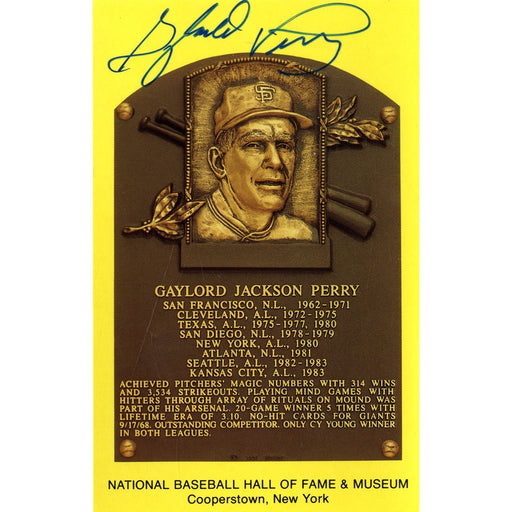 Gaylord Perry Signed Hall of Fame Plaque Postcard JSA