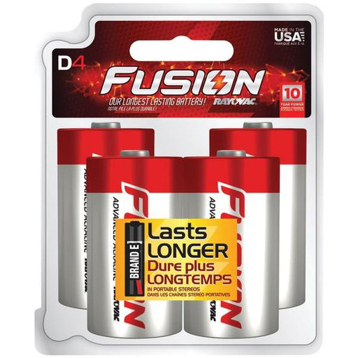 RAYOVAC 813-4TFUS FUSION Long-Lasting Alkaline Batteries (D, 4 pk)