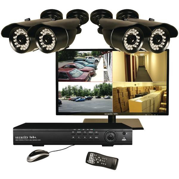 SECURITY LABS SLM469 19" LED Monitor & 4-Channel DVR with 4 Bullet Cameras