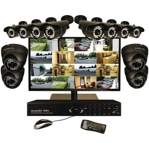 SECURITY LABS SLM7022 16-Channel 960H 3TB DVR with 12 800TVL Cameras & 22" LED Monitor