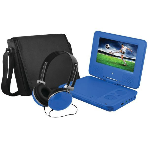 EMATIC EPD707BU 7" Portable DVD Player Bundle (Blue)