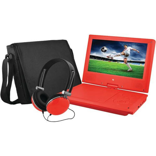 EMATIC EPD909RD 9" Portable DVD Player Bundle (Red)