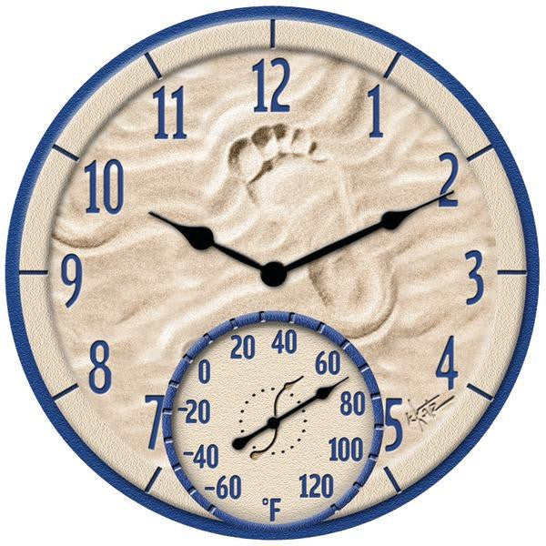 Taylor 91501 14" By The Sea Poly Resin Clock With Thermometer