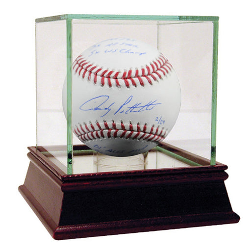 Andy Pettitte Signed MLB Baseball w/ "MLB Debut 4/29/95   3x All Star  5x WS Champ  01 ALCS MVP  96 Wins Leader  #46 Retired 8/23/15" Insc (L/E 24) - IMPERFECT