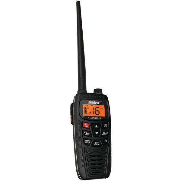 UNIDEN ATLANTIS 290 Floating Handheld 2-Way Dual Band Marine-GMRS Radio (Black)