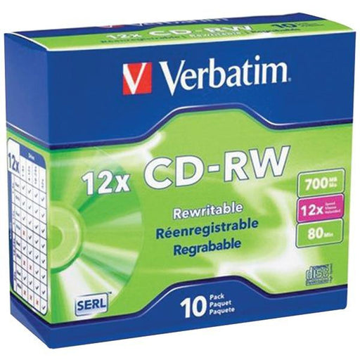 Verbatim 95156 700mb 80-minute 4x - 12x High-speed Branded Cd-rws, 10 Pk