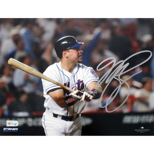 Mike Piazza Signed Swing Close Up White Jersey 8x10 Photo