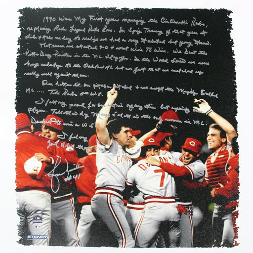 Lou Piniella Signed "My First Year Managing The Reds" 22x26 Story Canvas