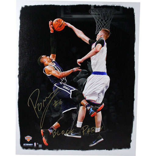 Kristaps Porzingis Signed 'Block' 30x38 Canvas w/ "Block Party" Insc