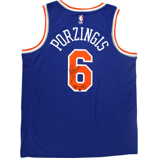 Kristaps Porzingis Signed New York Knicks Nike Blue Swingman Jersey w/ "Unicorn" Insc.