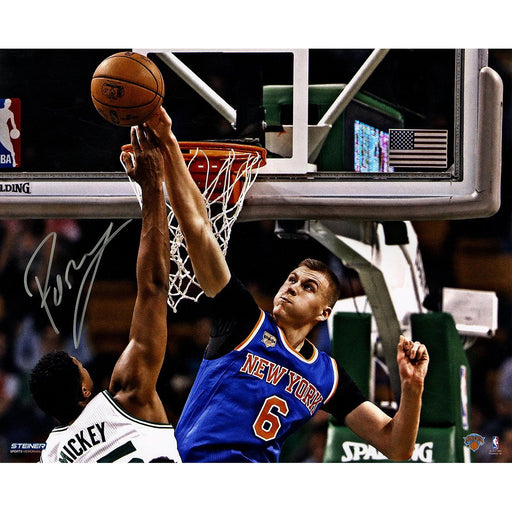 Kristaps Porzingis Signed 'Block vs. Boston' 16x20 Photo