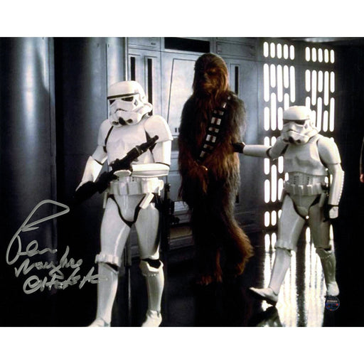 Peter Mayhew Signed Chewbacca 'Prisoner of Storm Trooper' 8x10 Photo