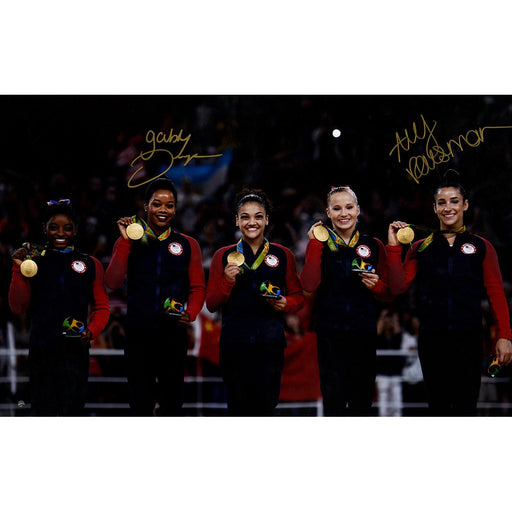 Aly Raisman/Gabby Douglas Dual Signed 2016 Medal Stand 20x32 Photo