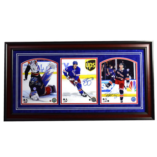 New York Rangers 2017 Stars 3 Photo Signed and Framed Collage (14x29  9722 Frame)