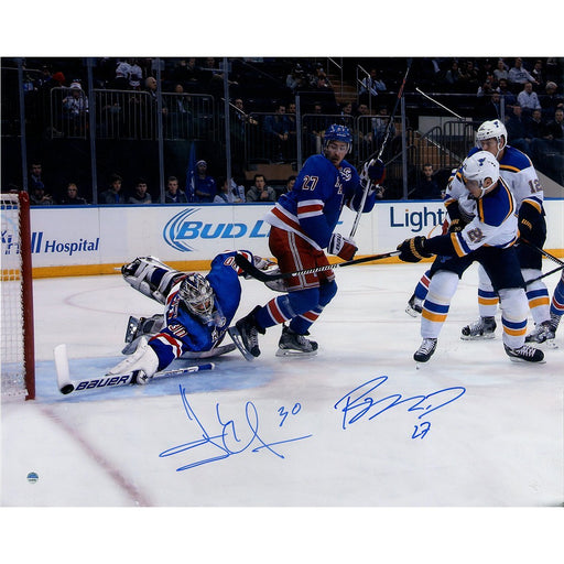 Henrik Lundqvist/Ryan McDonagh Dual Signed Diving Stick Save 16x20 Photo