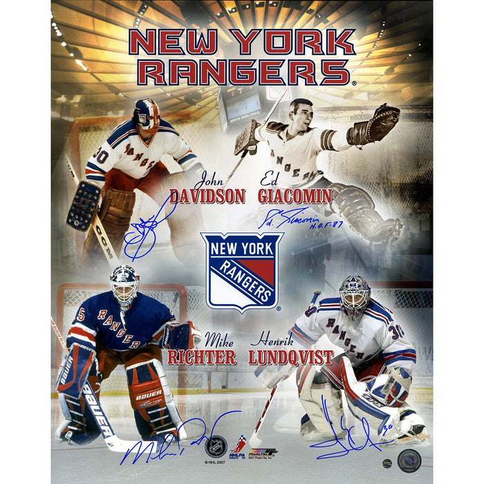 Eddie Giacomin/Mike Richter/John Davidson/Henrik Lundqvist Multi Signed New York Rangers Goalies 16x20 Collage photo