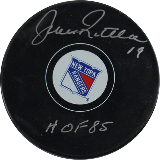 Jean Ratelle Signed New York Rangers Puck w/ "HOF 85" Insc