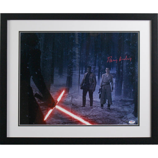 Daisy Ridley Signed and framed  Rey In Forest With Kylo Ren & Finn 16x20 Photo ( PSA/DNA & SSM)- Flat black frame w/ White over black matte