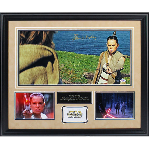 Daisy Ridley Signed "Rey's Journey to Meet Luke Skywalker" 3 Photo Collage with Nameplate (20X24)