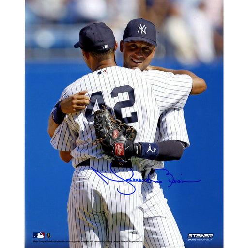 Mariano Rivera Signed on Mound Hugging Derek Jeter Vertical 8x10 Photo