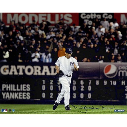 Mariano Rivera Signed  Yankees Home Jersey Run Onto The Field Horizontal 16x20 Photo ( Signed In Blue)