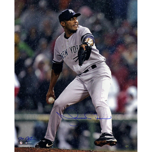 Mariano Rivera Signed Yankees Grey Jersey Pitching Vertical 16X20 Photo (Signed By Anthony Causi)