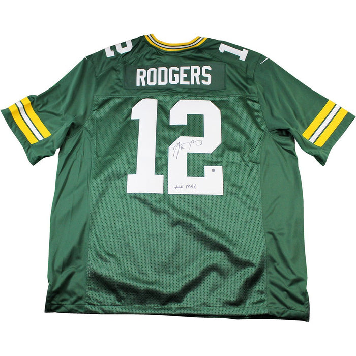 Aaron Rodgers Signed Green Bay Packers Twill Green Jersey w/ " XLV MVP" Insc