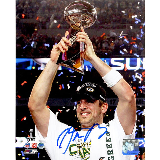 Aaron Rodgers Signed 'SB XLV Trophy' 8x10 Photo