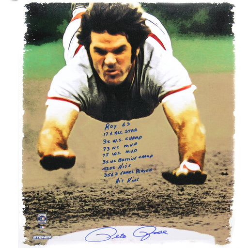 Pete Rose Signed 28x35 Canvas Head First Slide w/ 9 Insc.