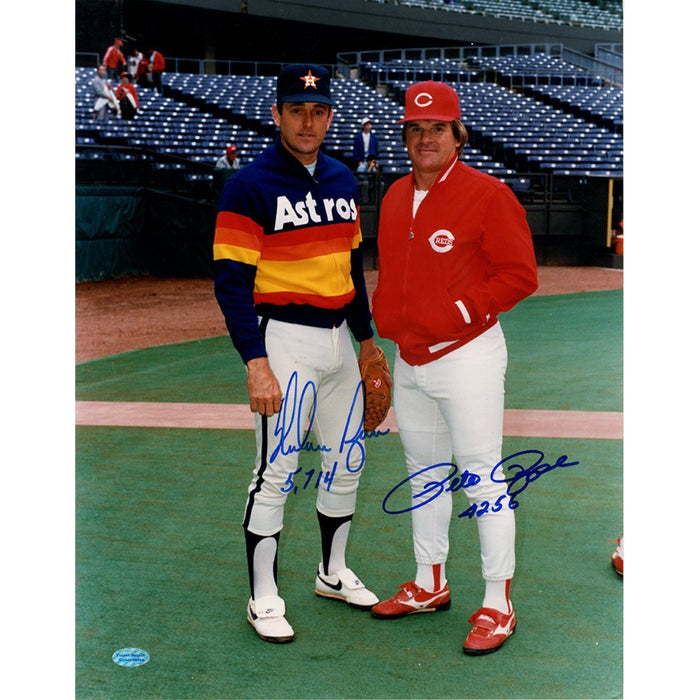 Nolan Ryan & Pete Rose Dual Signed 11x14 Photo w/ Ryan inscrip. "5 714" and Rose inscrip. "4256" FSC Auth