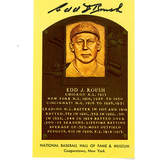 Edd Roush Signed Hall of Fame Plaque Card (JSA)